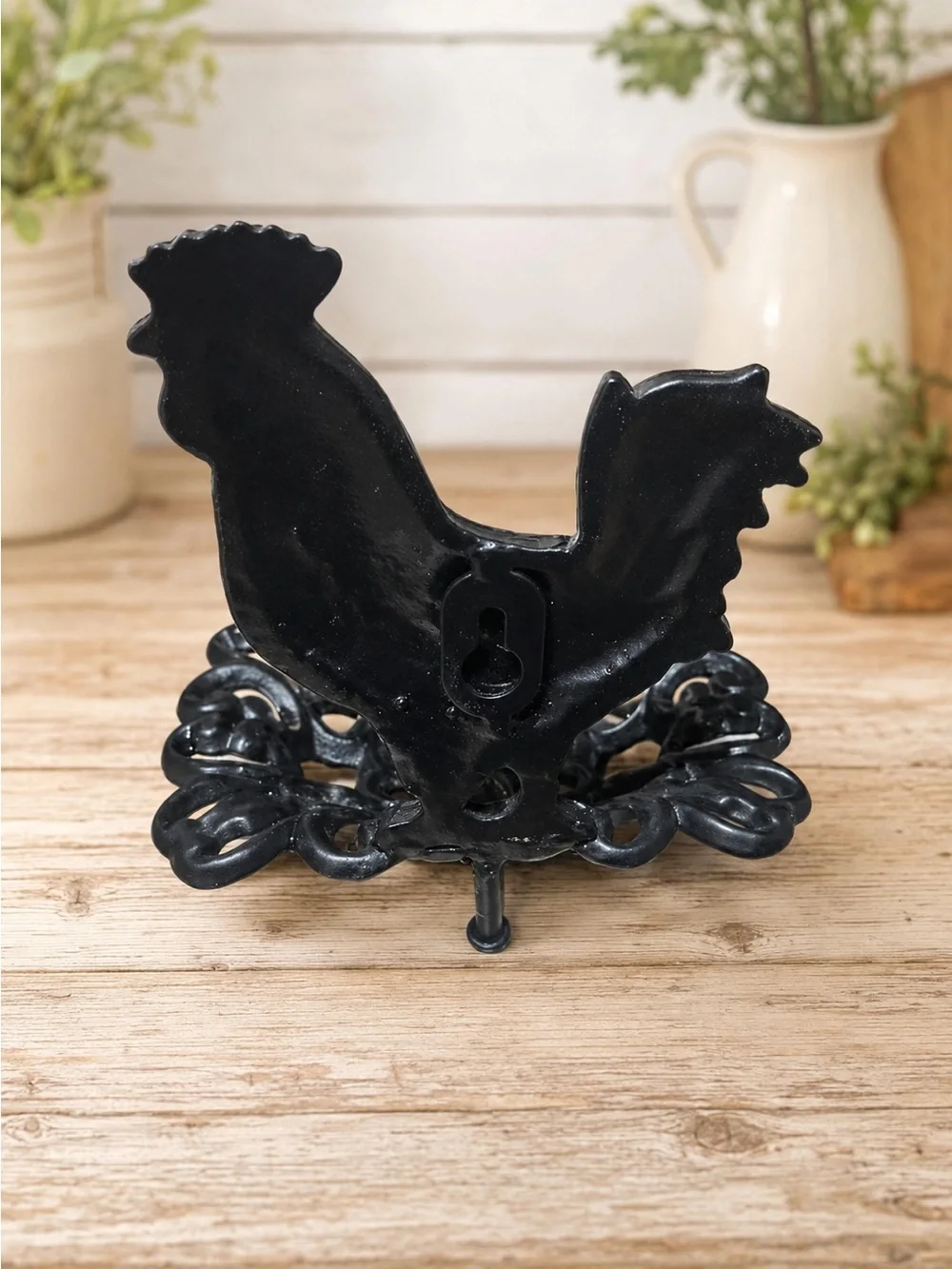 Black Rooster Cast Iron Soap Holder - Rustic Home Dining Accent